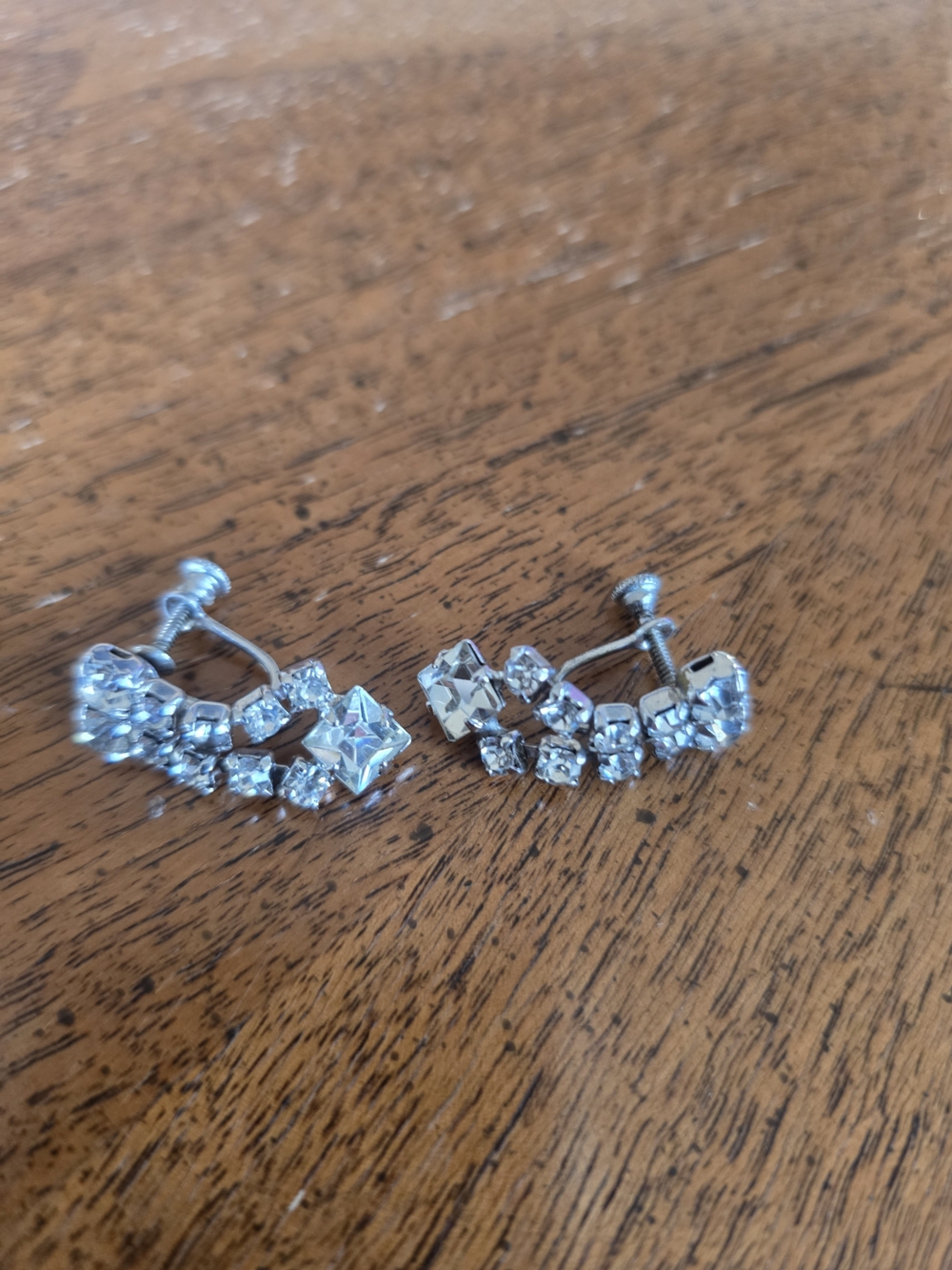 Rhinestone Silver Screw Back Earrings - Sparkling Crystal Accent